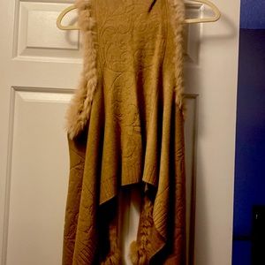 Camel asymmetrical vest, some detail on body, rabbit fur-never worn